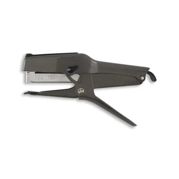 Grapadora de escritorio negra metálica Bostitch B8 con diseño ergonómico y recubrimiento de esmalte.