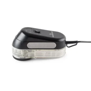 Afeitadora de telas eléctrica de telas Restora con mango ergonómico y depósito de pelusa transparente de gran tamaño.