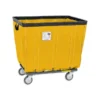 Camión de cesta de vinilo amarillo de 10 bushels con ruedas y marco de acero negro.
